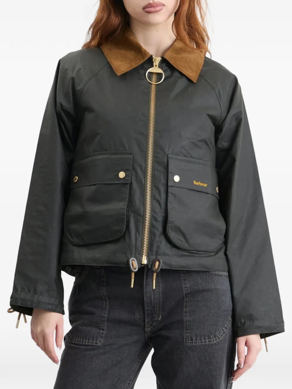 Barbour Marron Waxed jack met rits Zwart