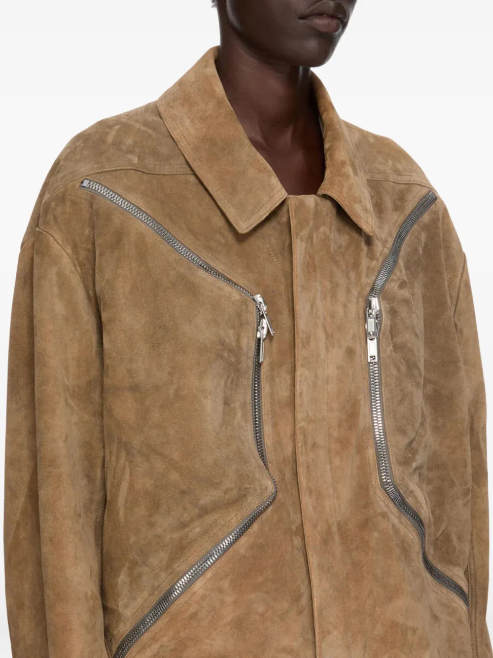 Rick Owens Heizer Mac leren jas met rits Bruin