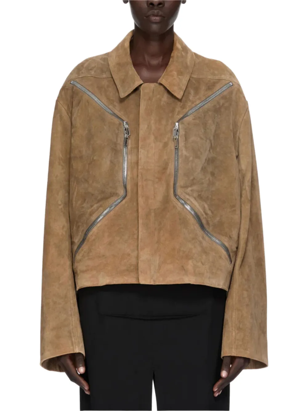 Rick Owens Heizer Mac leren jas met rits - Bruin
