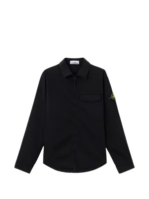 トップス Stone  FlapPocket Logo Patch Shirt Stone Island logo-patch flap-pocket Zipped Overshirt | Black