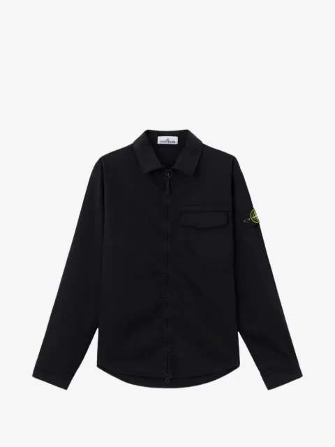 Stone Island 1200015 stretch organic cotton satin regular-fit overshirt with concealed zip