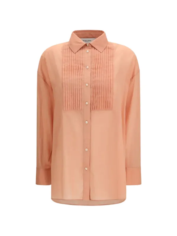 Golden Goose Oversized Shirt in Cotton Voile with Pleated Detail in Pink