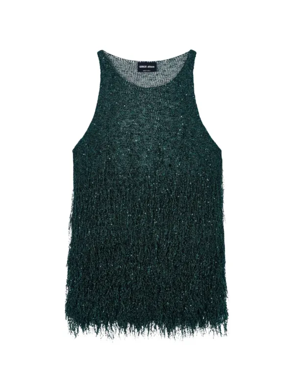Giorgio Armani crew-neck Sleeveless Fringed Top | Green | FARFETCH