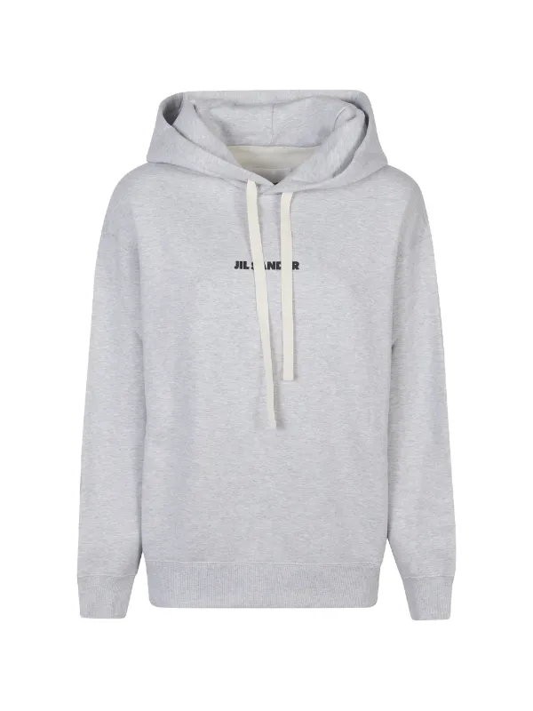 Jil Sander Hooded Cotton Sweatshirt in Grey