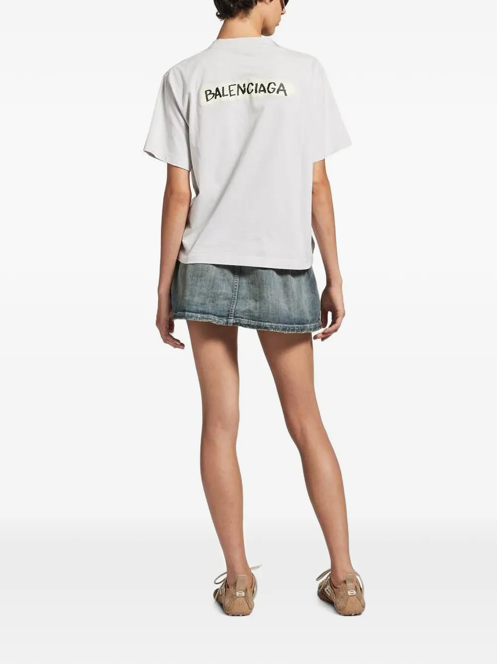 Balenciaga T-shirt met logo en korte mouwen Beige