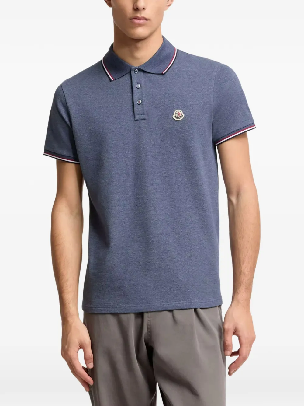 Moncler Poloshirt met gestreepte afwerking en logo Blauw