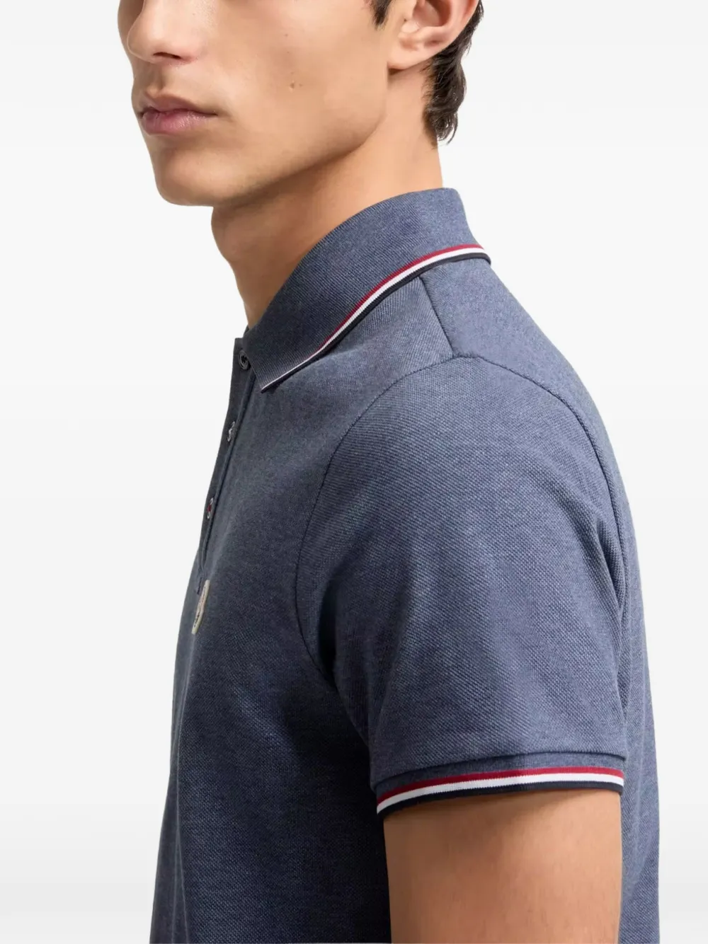 Moncler Poloshirt met gestreepte afwerking en logo Blauw