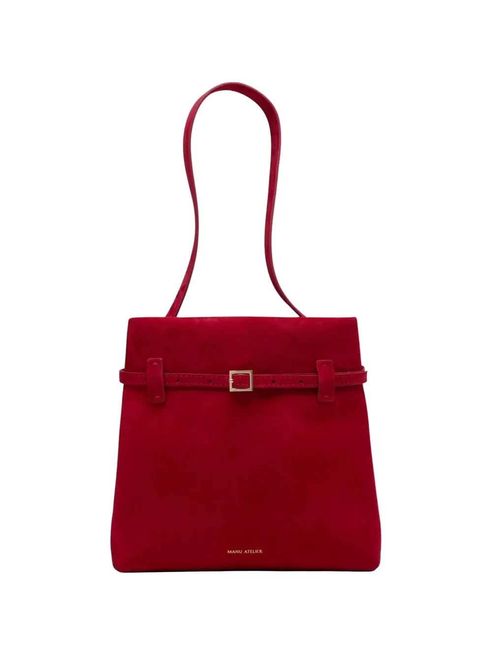 Manu Atelier buckle-detail suede shoulder bag - Rosso