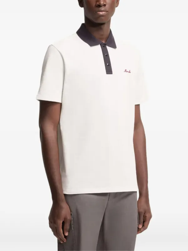 Moncler logo-embroidered Piqué Polo Shirt | White | FARFETCH