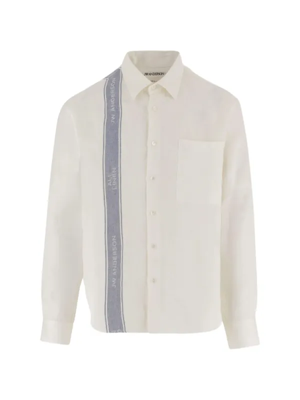 JW Anderson Logo-stripe Button-down Linen Shirt in White