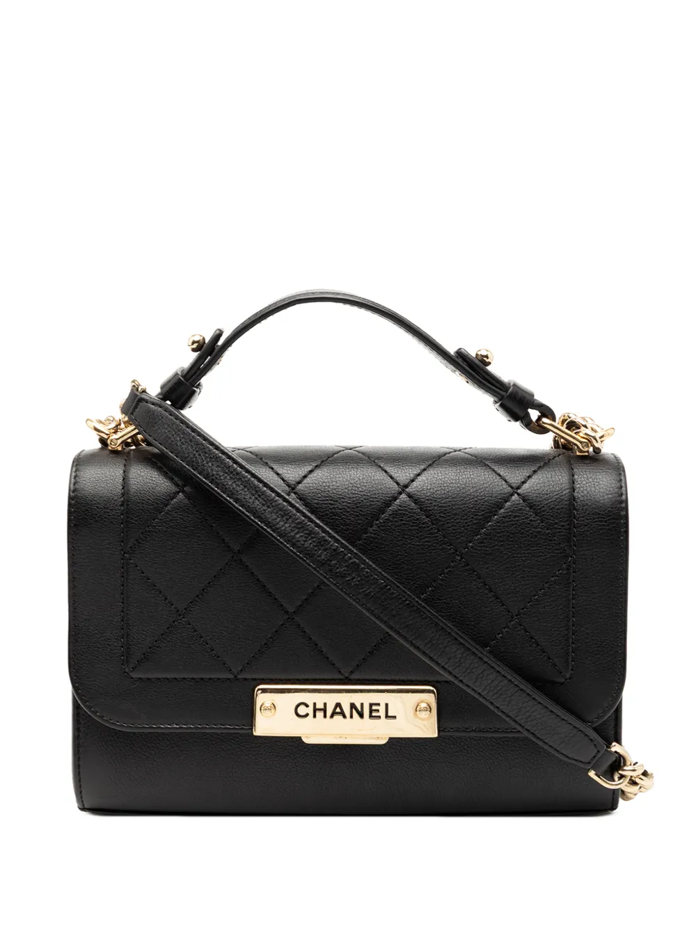 CHANEL Pre-Owned 2016-2017 Small Quilted Grained Calfskin Label Click Flap satchel - Nero