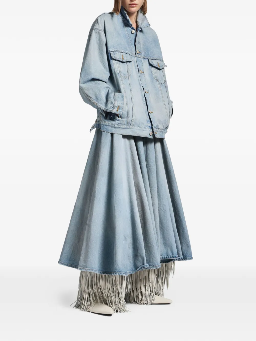 Balenciaga fringe-detail maxi skirt - Blauw
