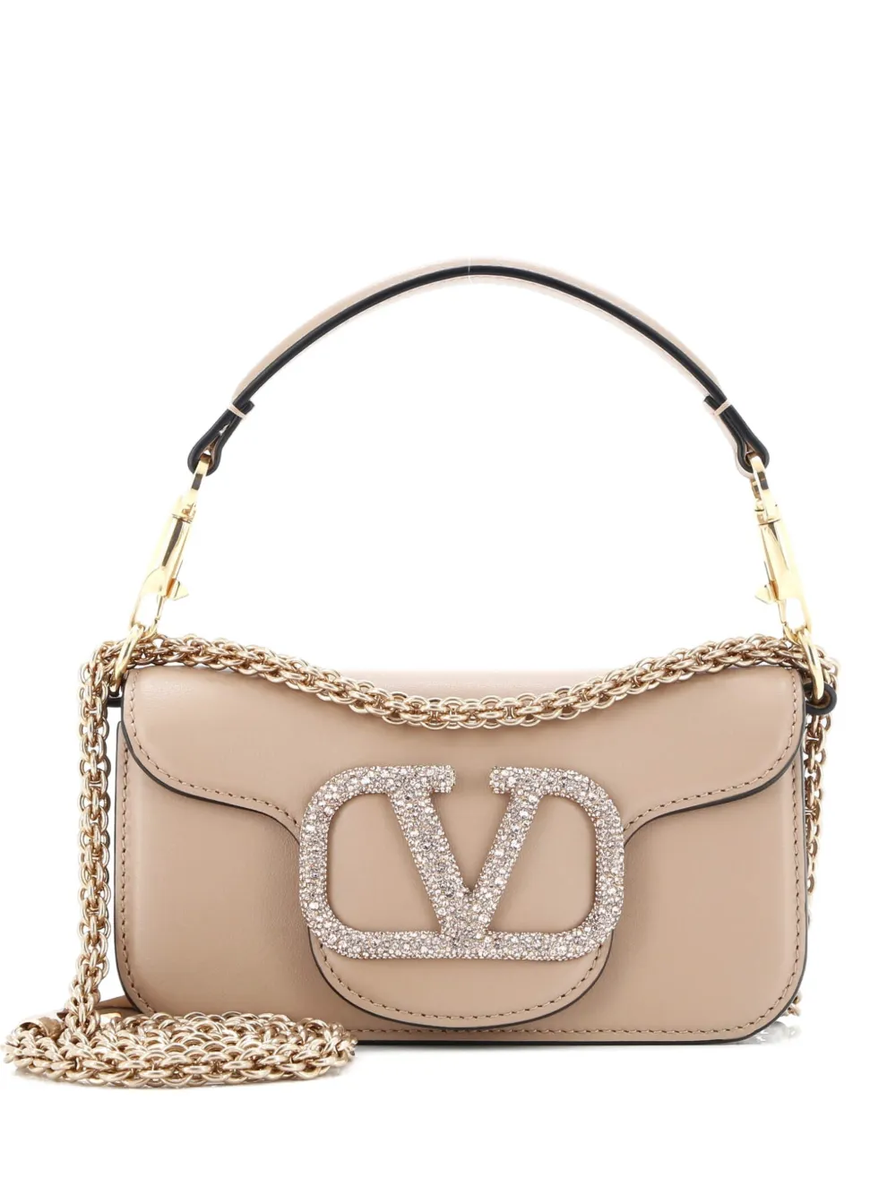 Valentino Garavani Pre-Owned VLogo Loco Flap Leather with Crystals Small shoulder bag - Rosa