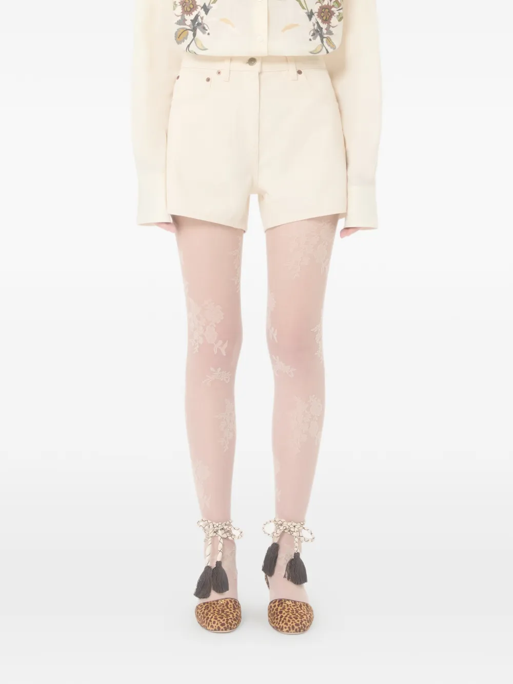  Valentino Garavani Vgold Denim Shorts - Neutrals 