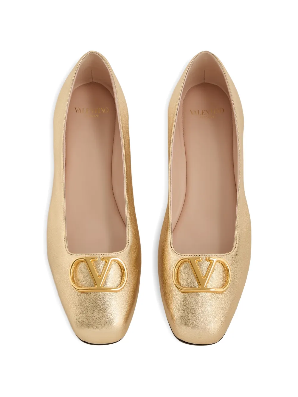 Valentino Garavani VLogo Signature ballerina's van gelamineerd nappa leer Goud