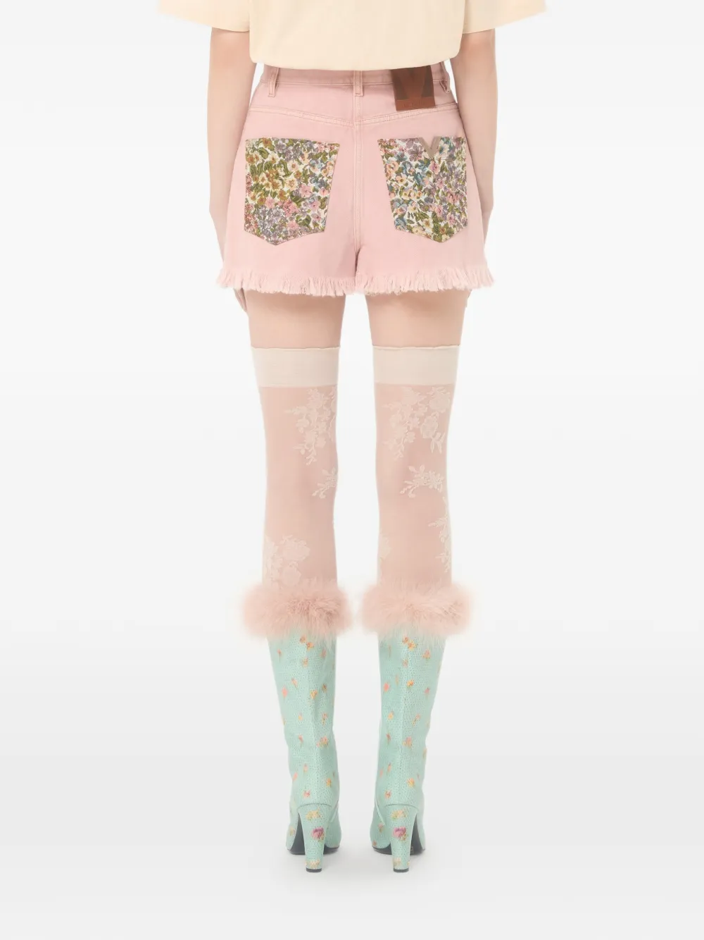 Valentino Garavani Denim shorts met franje Roze