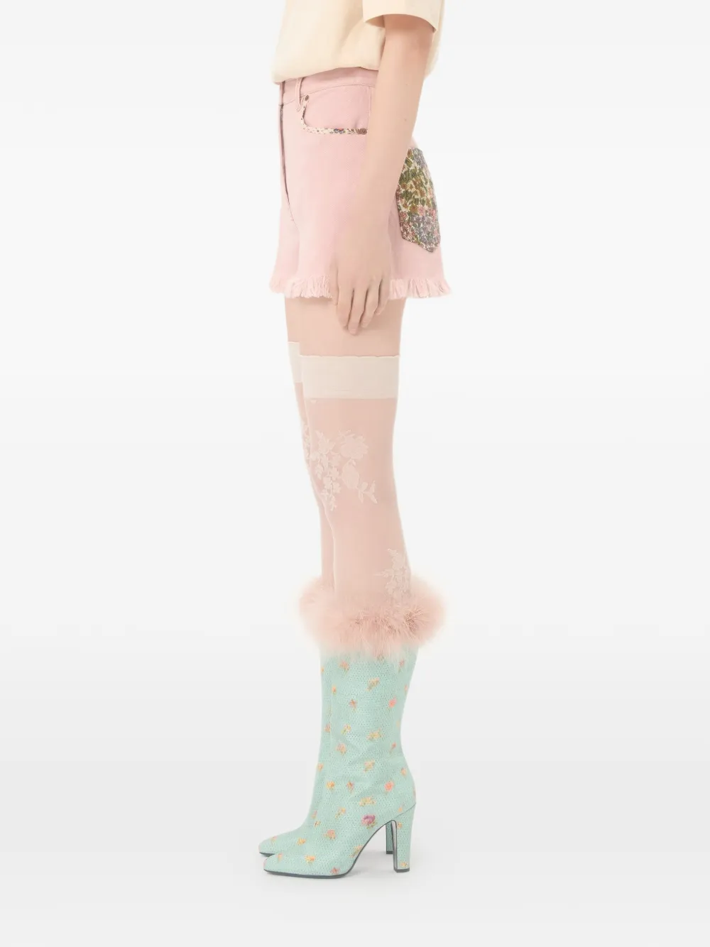 Valentino Garavani Denim shorts met franje Roze