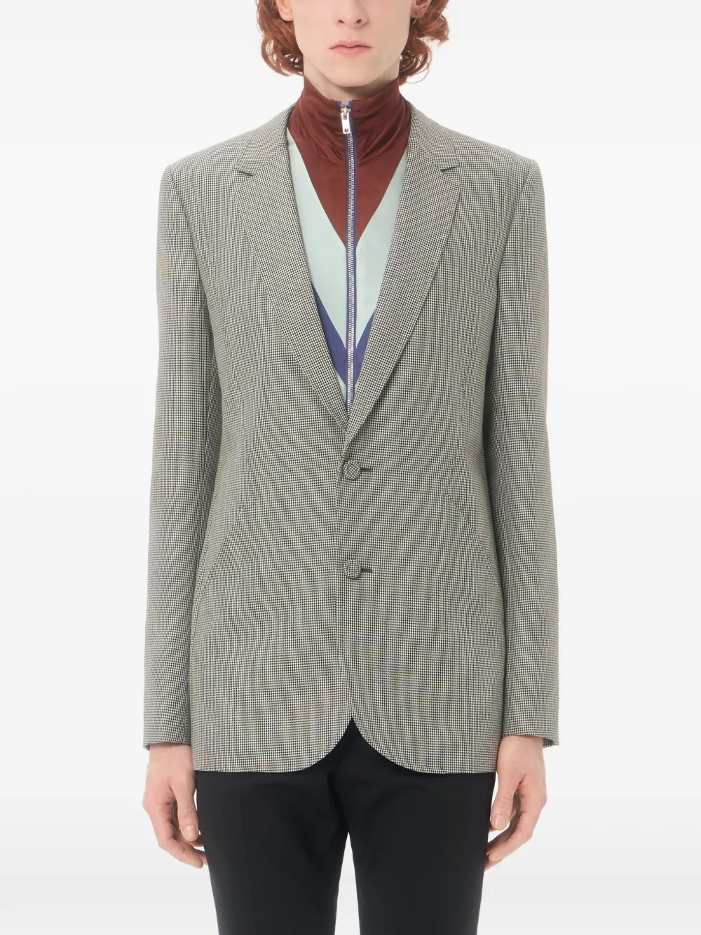  Valentino Garavani Valentino Single-breasted Wool Jacket With Houndstooth Pattern - Grey 