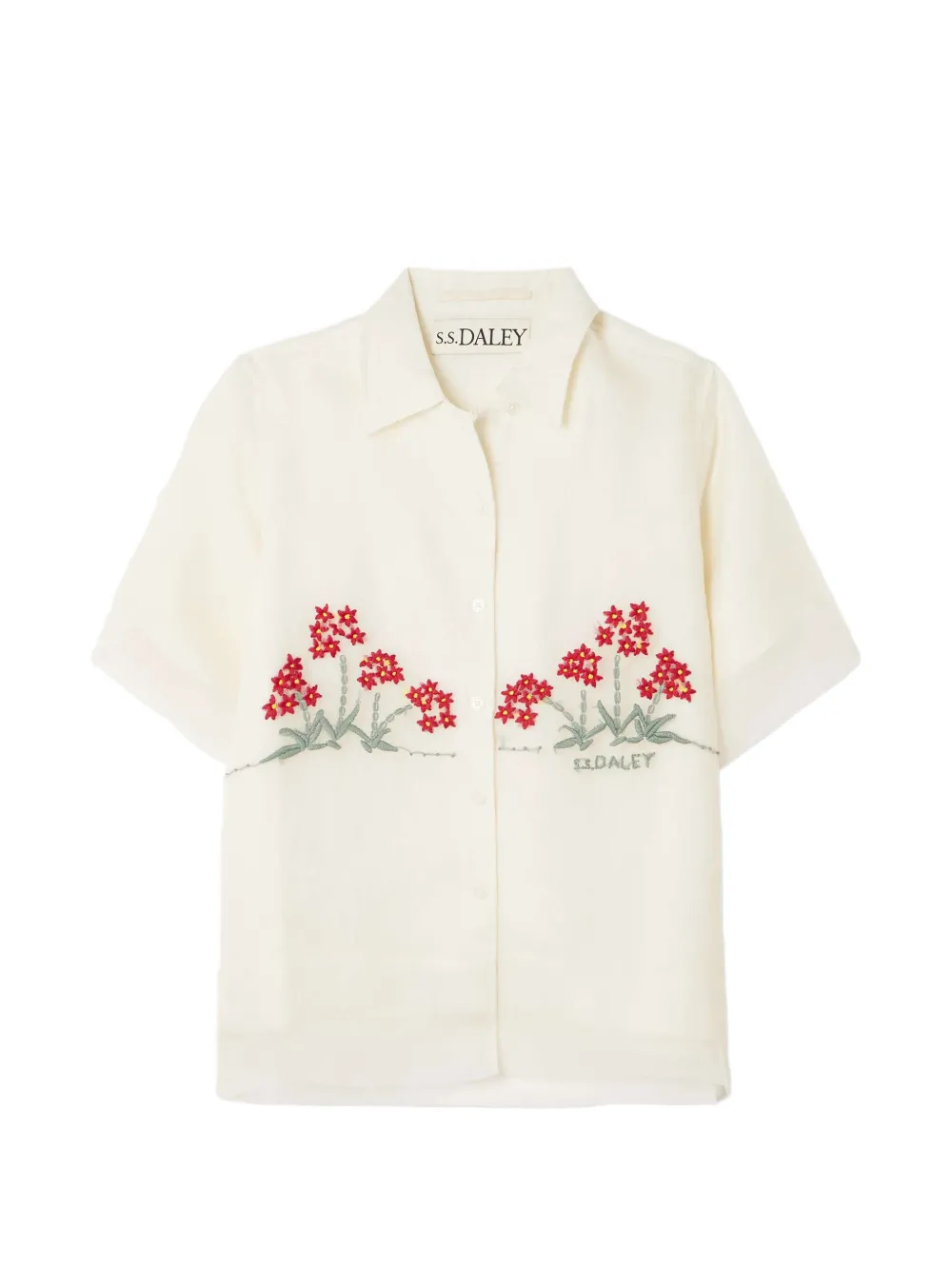 S.s. Daley Cecilia Layered Embroidered Silk And Linen Shirt In Neutral