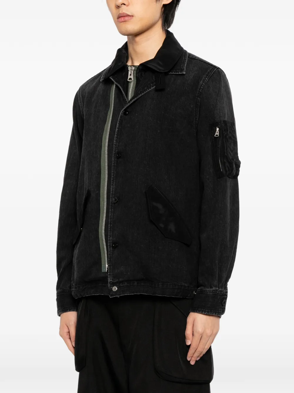  Sacai Zip Denim Jacket - Black 