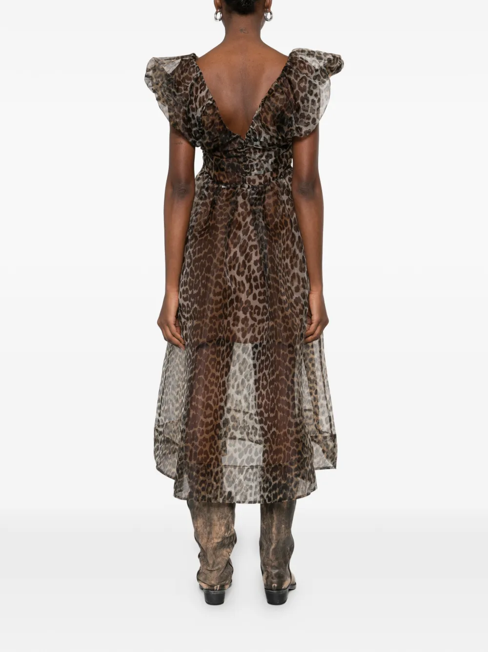 GANNI Midi-jurk met dierenprint Bruin