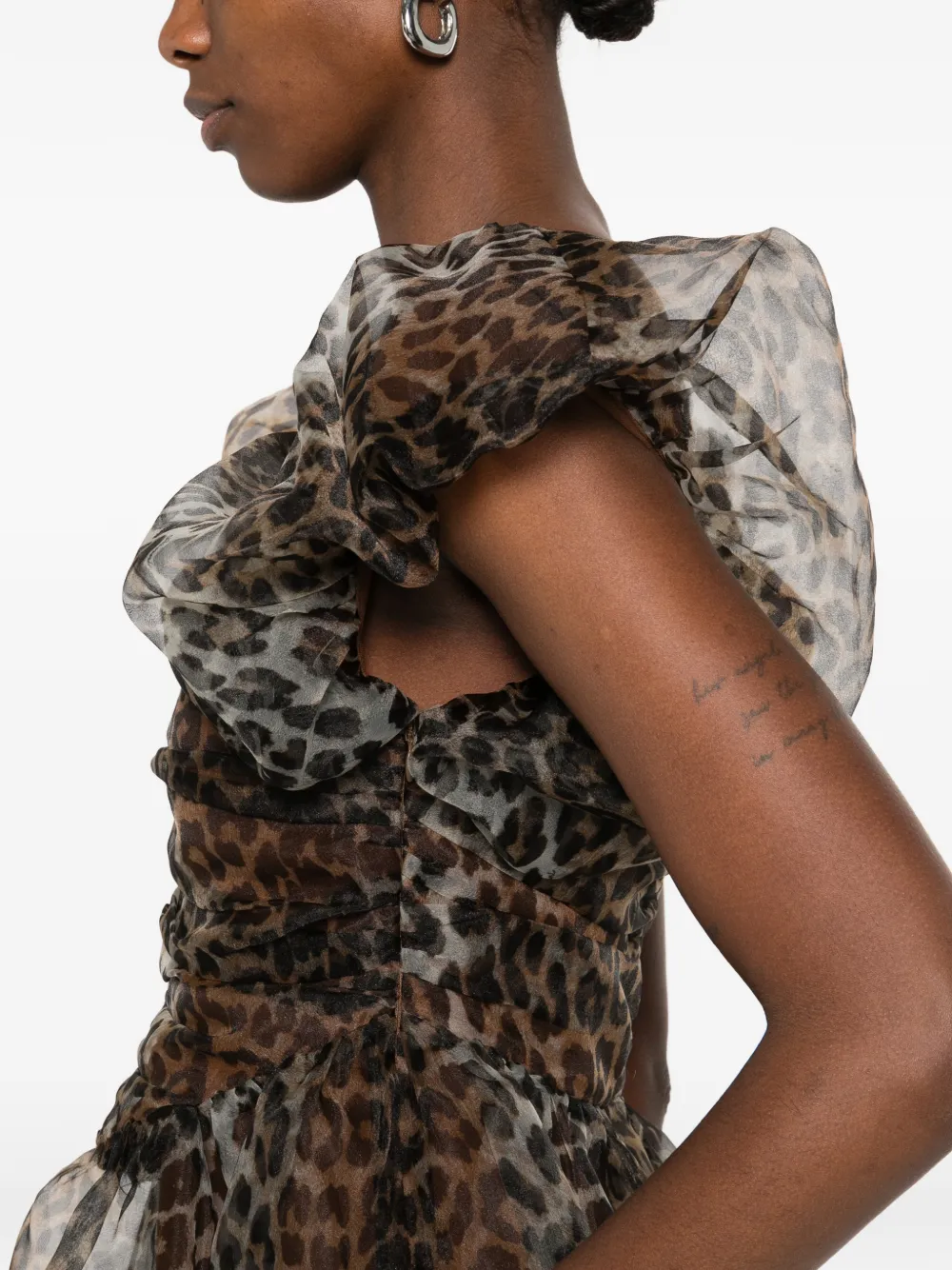 GANNI Midi-jurk met dierenprint Bruin