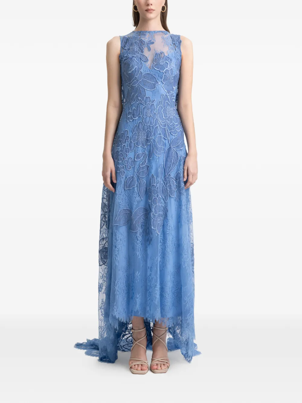 Gemy Maalouf embroidered lace maxi dress - Blauw