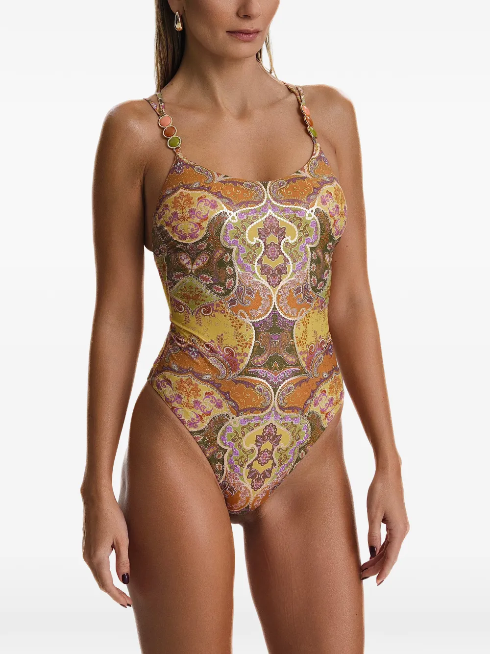  Sofia Erhan Aurelia Beaded Printed Swimsuit - Neutrals 