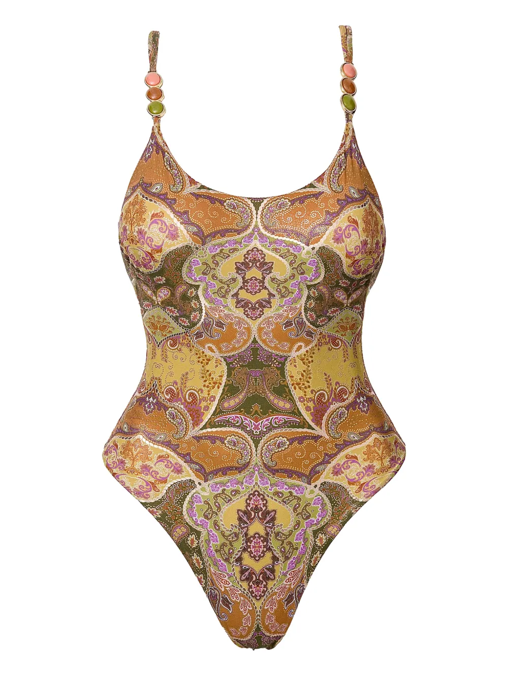 SOFIA ERHAN Aurelia beaded printed swimsuit - Toni neutri