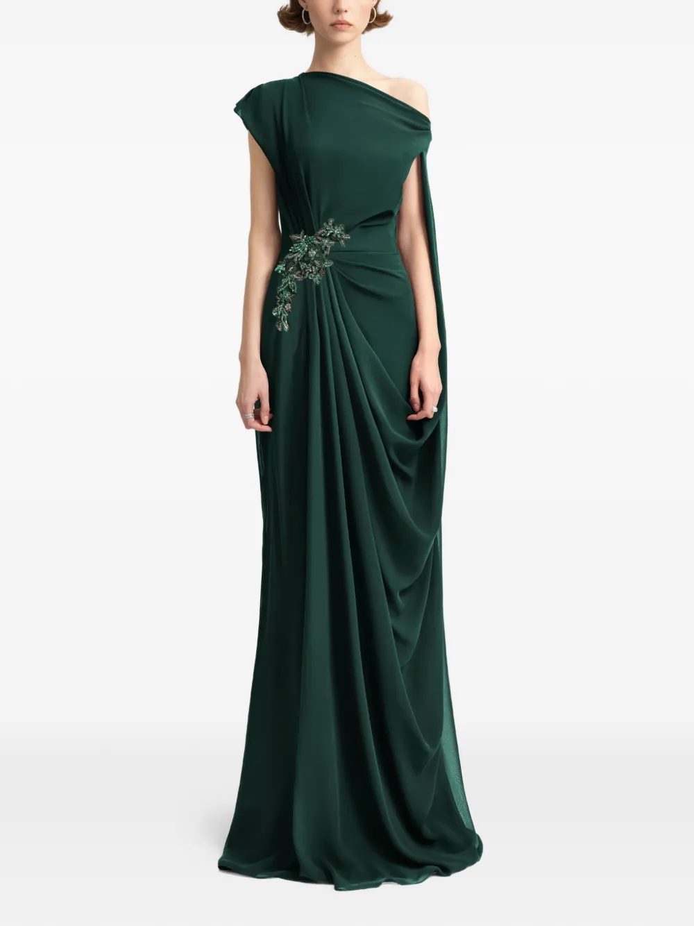 Gemy Maalouf draped cape-sleeve gown - Groen