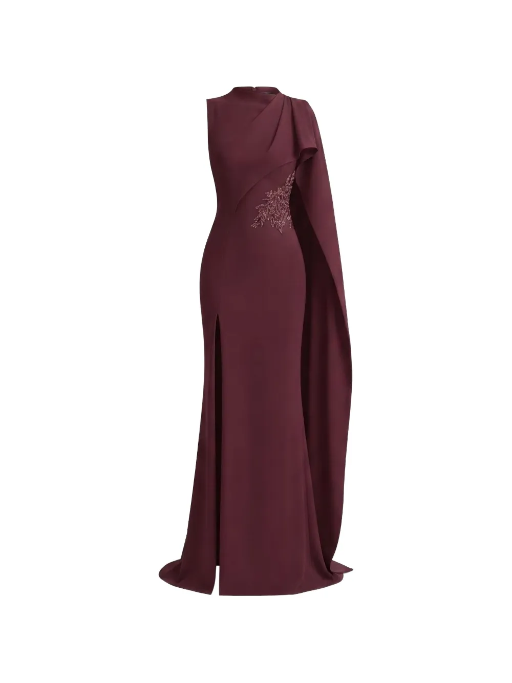 Gemy Maalouf Crêpe maxi-jurk met gedrapeerde hals en kralen Rood