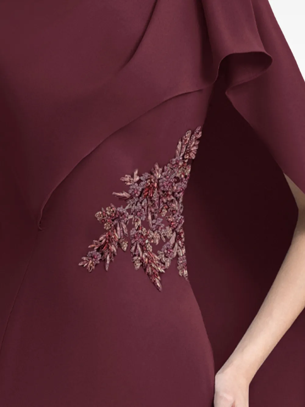 Gemy Maalouf Crêpe maxi-jurk met gedrapeerde hals en kralen Rood