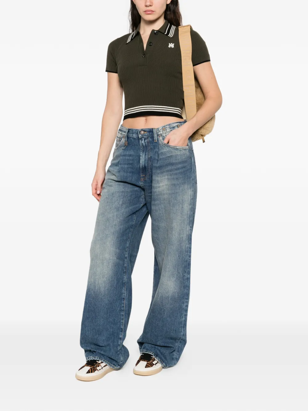 AMIRI logo-embroidered polo top - Groen