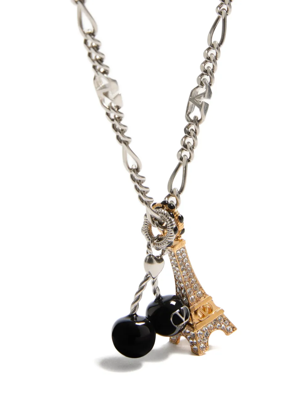  Valentino Garavani Valentino Garavani Chez Valentino Necklace In Metal, Enamel And Swarovski® Crystals - Silver 