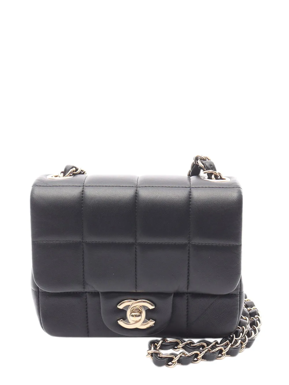 CHANEL Pre-Owned 2021-2025 Mini Square Lambskin Chocolate Bar Flap crossbody bag - Nero
