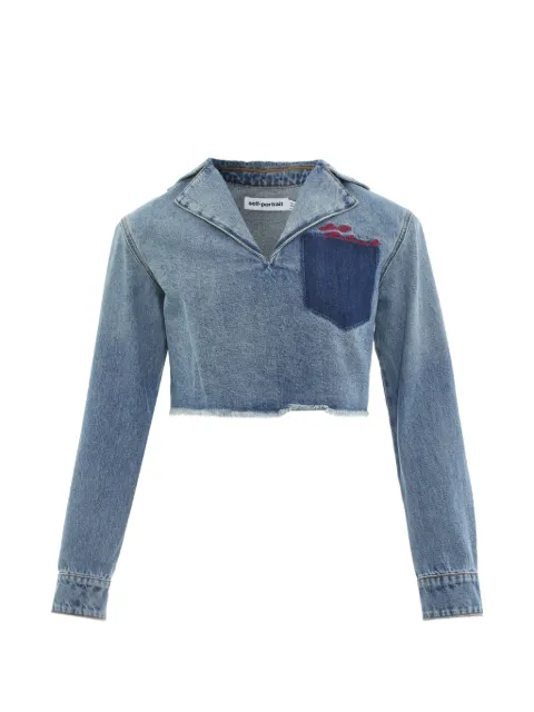 Self-Portrait cropped frayed-hem top