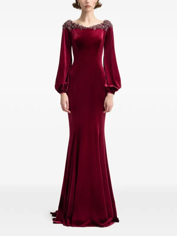 red velvet long sleeve maxi dress Velvet Long Sleeve Red Evening Gown Dress