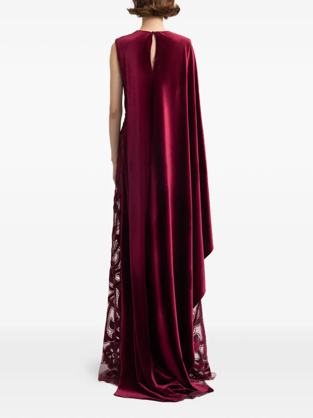 Gemy Maalouf velvet-trim embroidered maxi dress - Rood