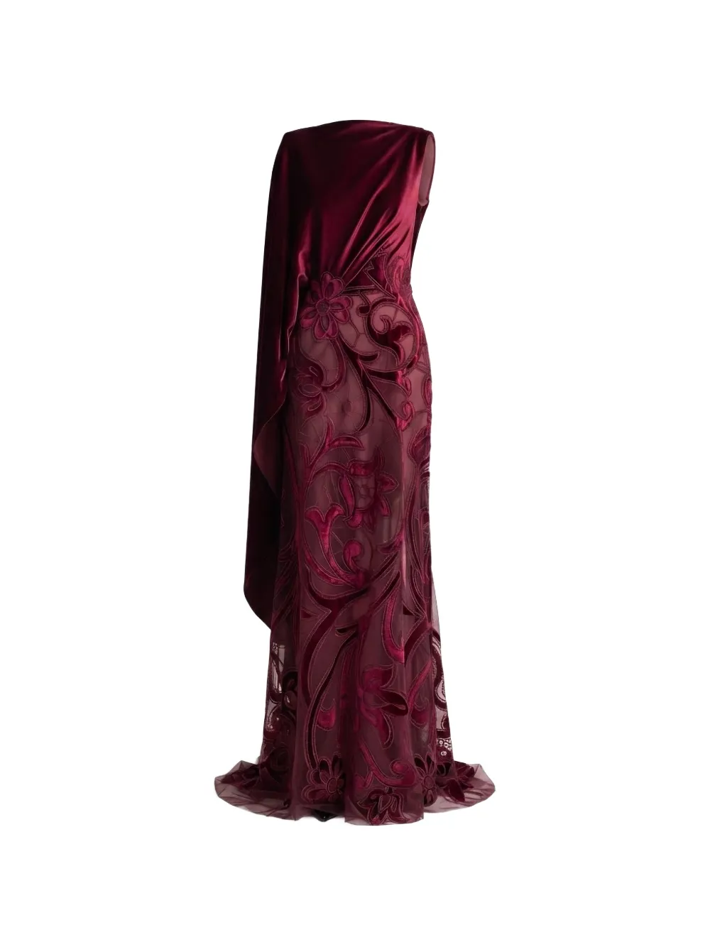 Gemy Maalouf velvet-trim embroidered maxi dress