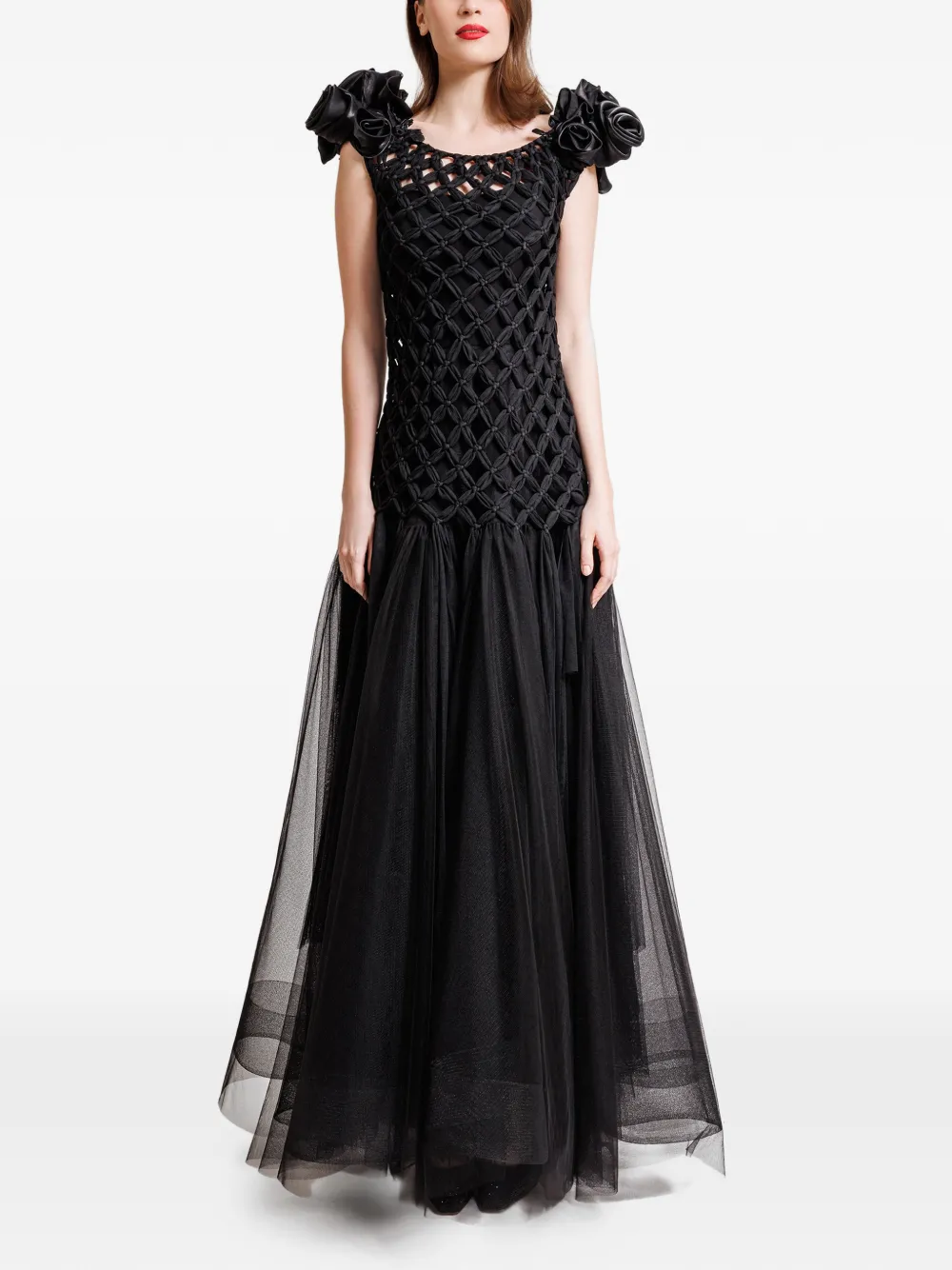 Gemy Maalouf crochet tulle maxi dress - Zwart