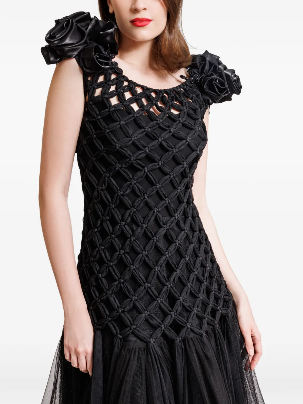 Gemy Maalouf crochet tulle maxi dress - Nero