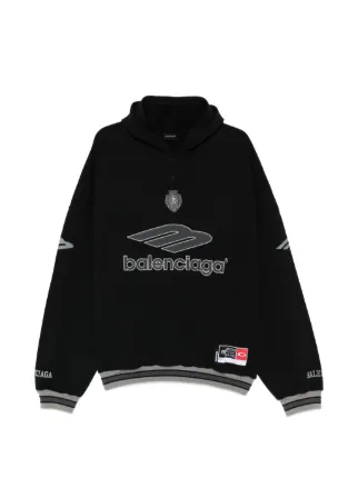 Balenciaga 3B Football Polo Hoodie In Black And Anthracite | Black
