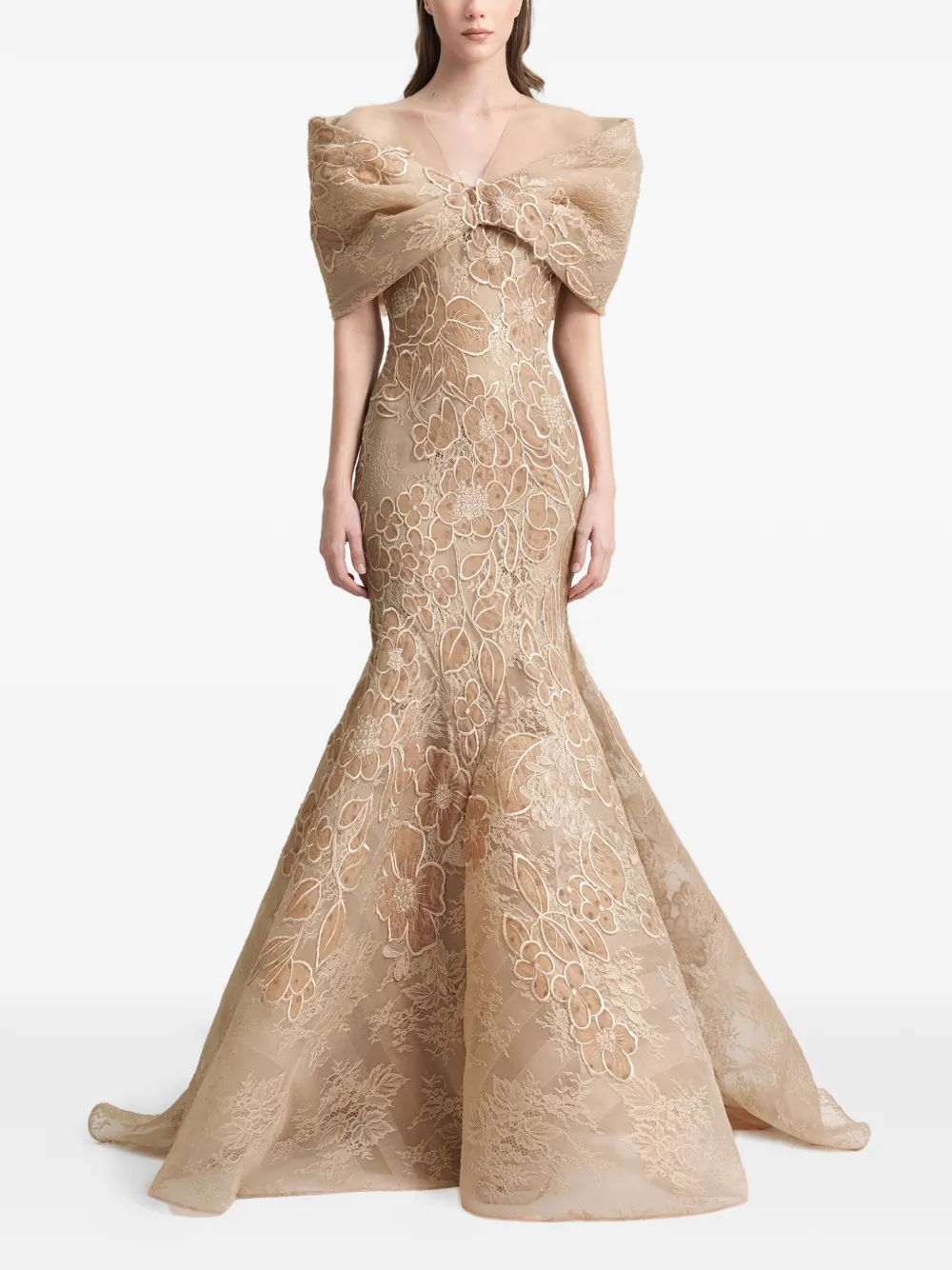 Gemy Maalouf floral-embroidered gown - Nude