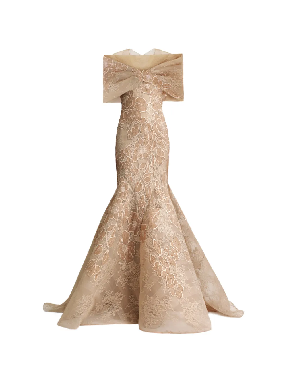 Gemy Maalouf floral-embroidered gown - Nude