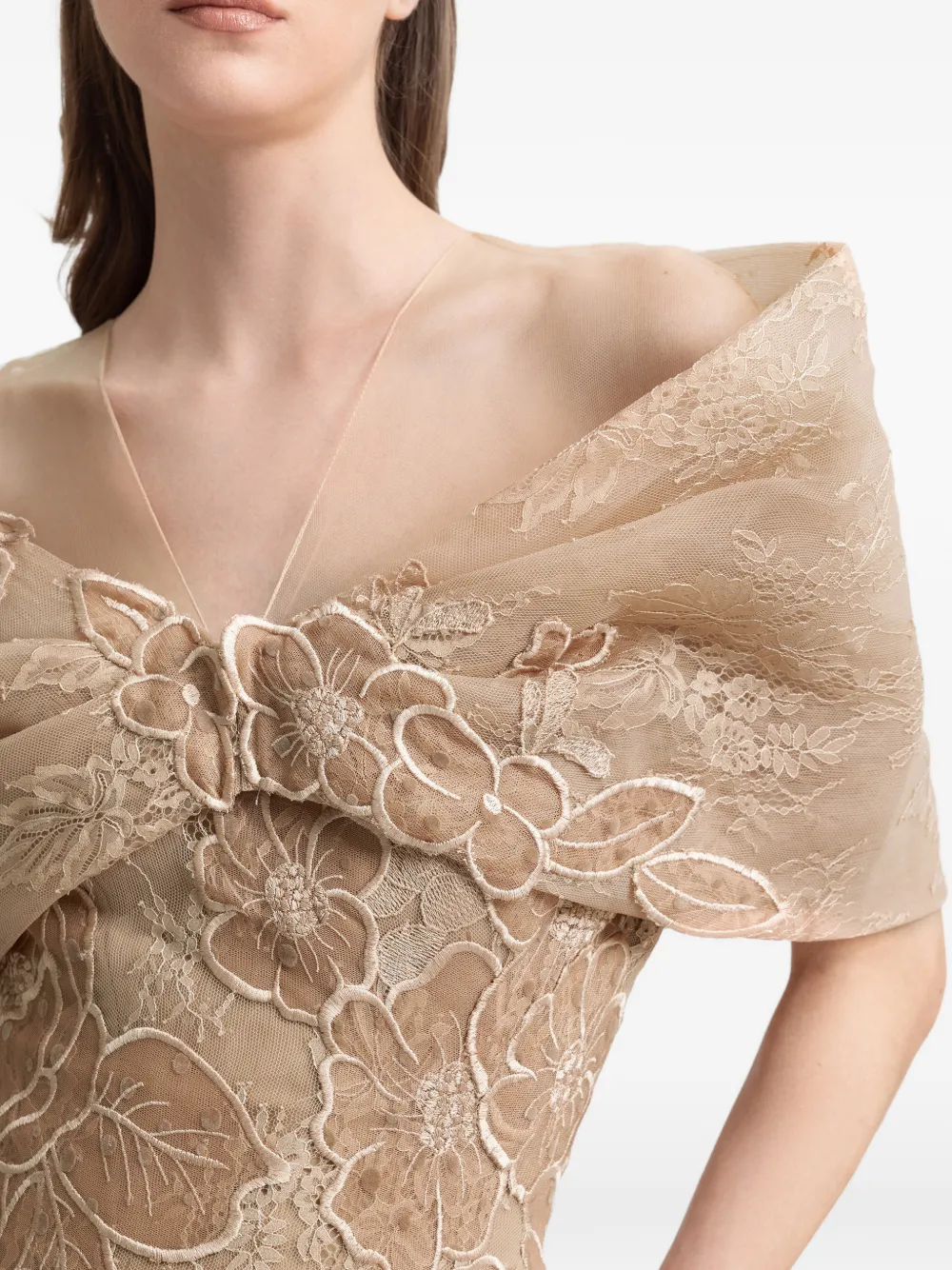 Gemy Maalouf Avondjurk met bloemenprint Beige