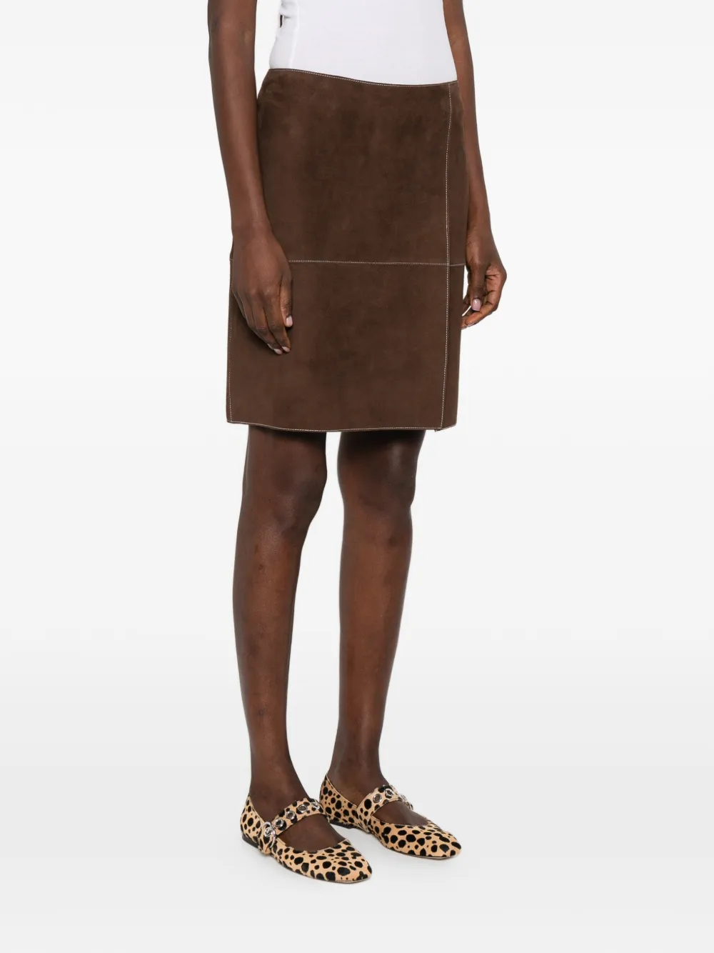  P.a.r.o.s.h. Minuetto Suede Panelled Mini Skirt - Brown 