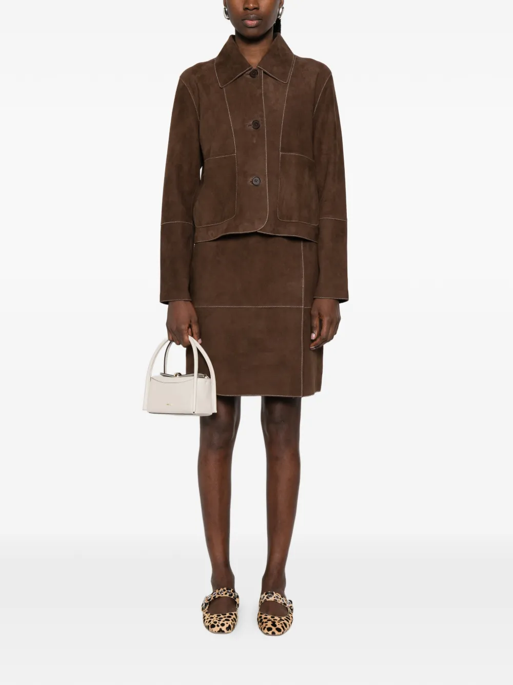  P.a.r.o.s.h. Minuetto Suede Panelled Mini Skirt - Brown 