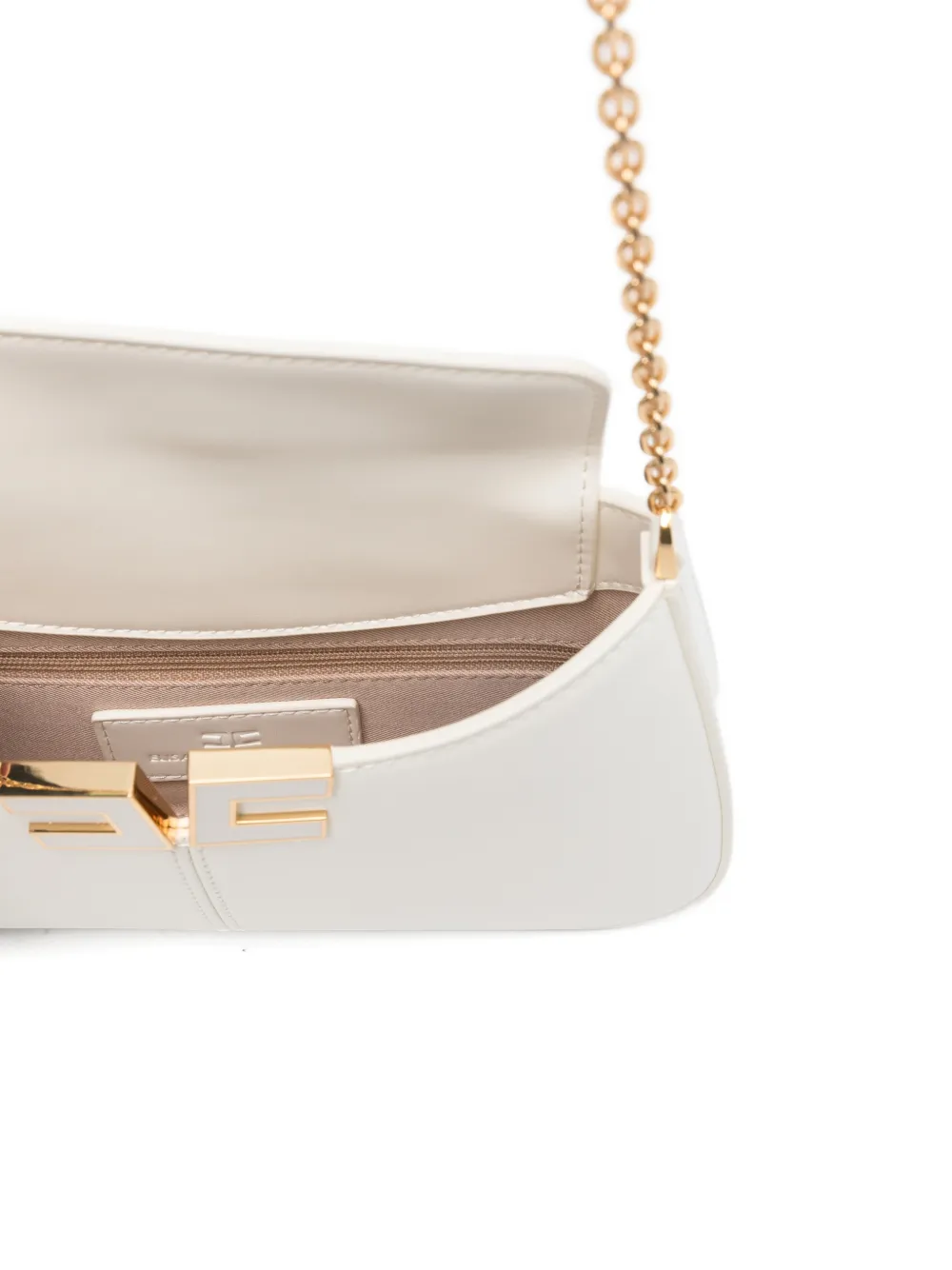 Elisabetta Franchi Schoudertas met logo en ketting Beige