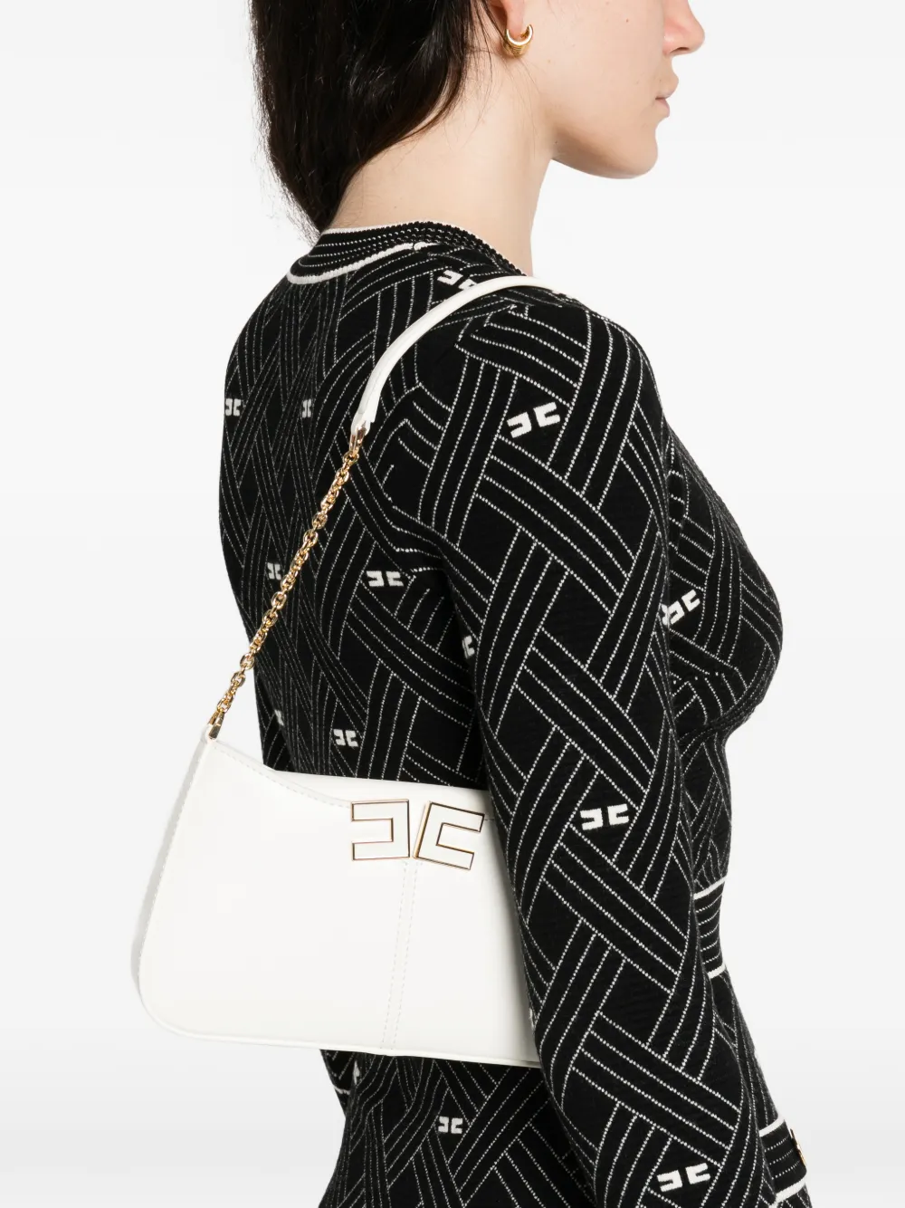 Elisabetta Franchi logo chain shoulder bag - Wit
