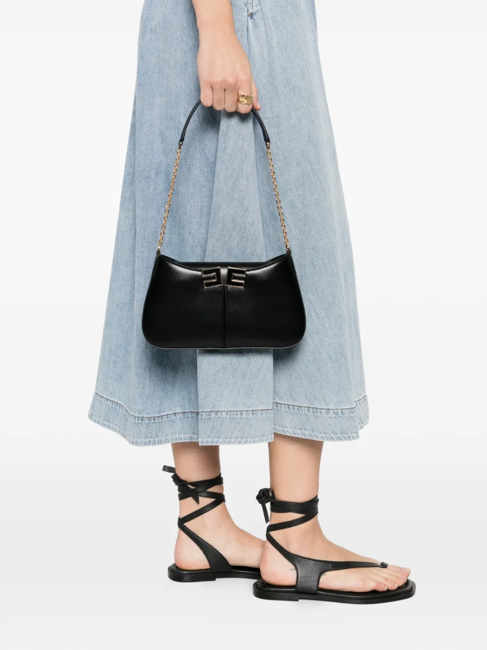 Elisabetta Franchi logo-plaque chain-strap mini shoulder bag - Zwart